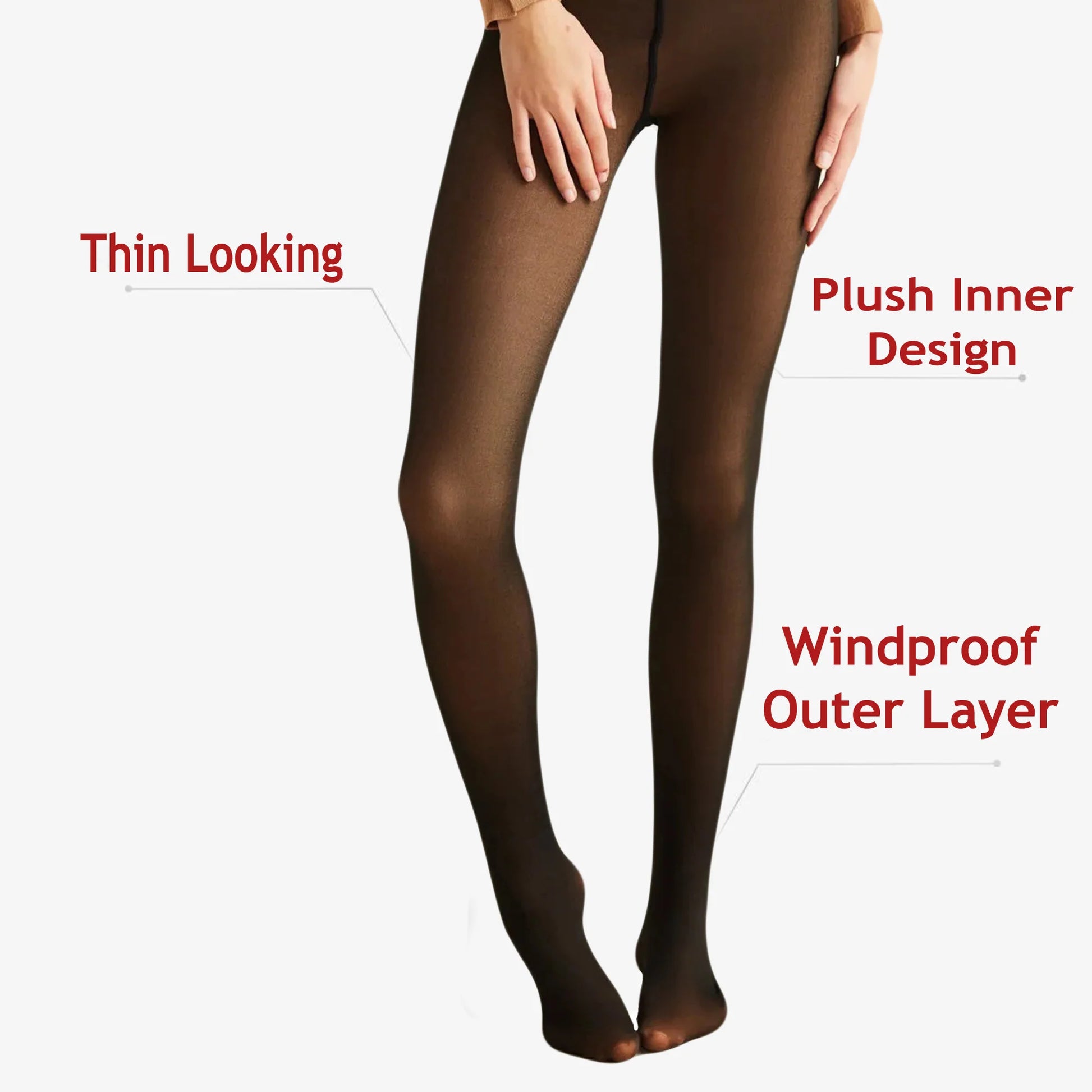 1 Pair - Fleece Lined Pantyhose for Women Fake Translucent Tights High Waisted Thermal Sheer Leggings