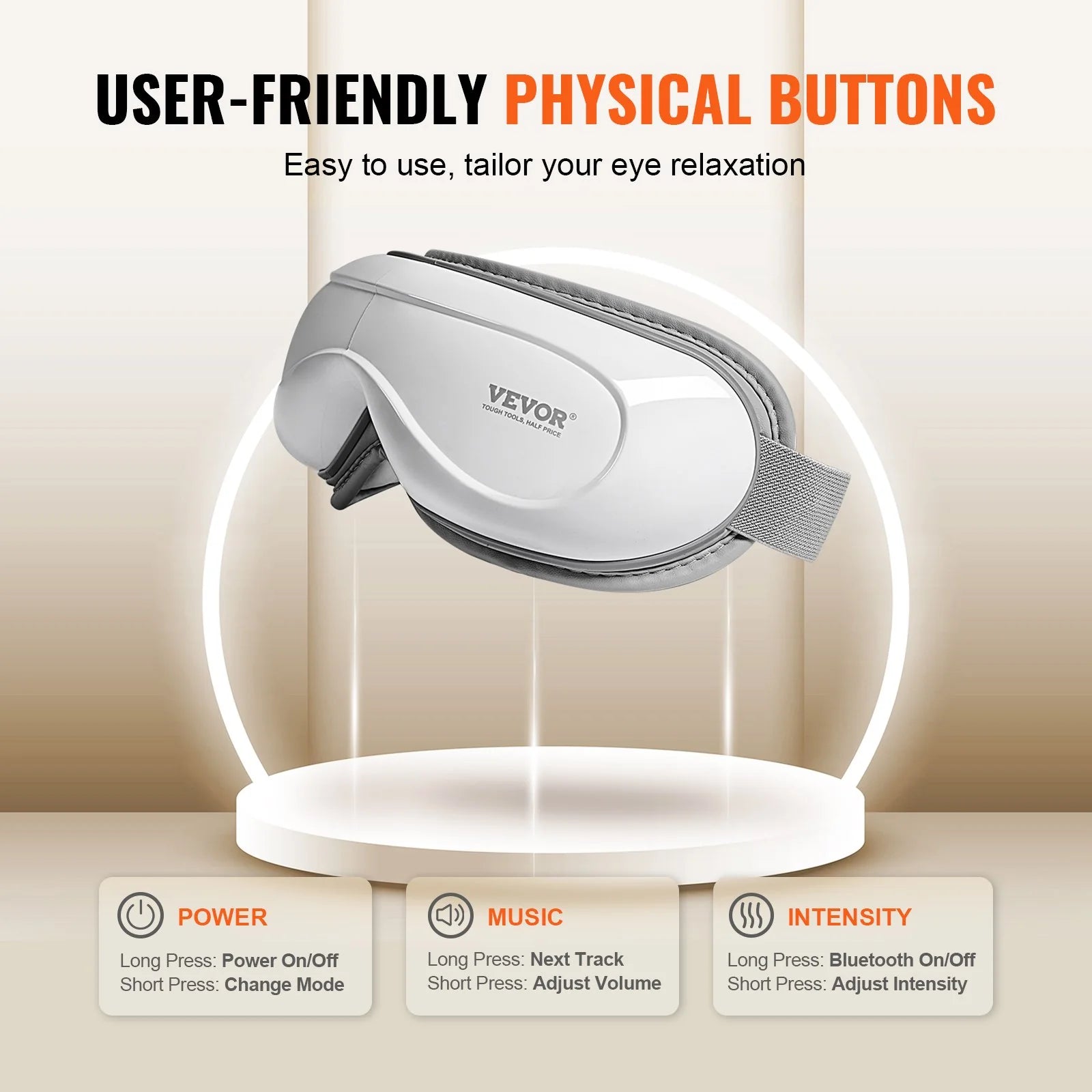 VEVOR Heated Eye Massager - Advanced Eye Care Device with 5 Modes, Bluetooth Music, and 180° Foldable Design