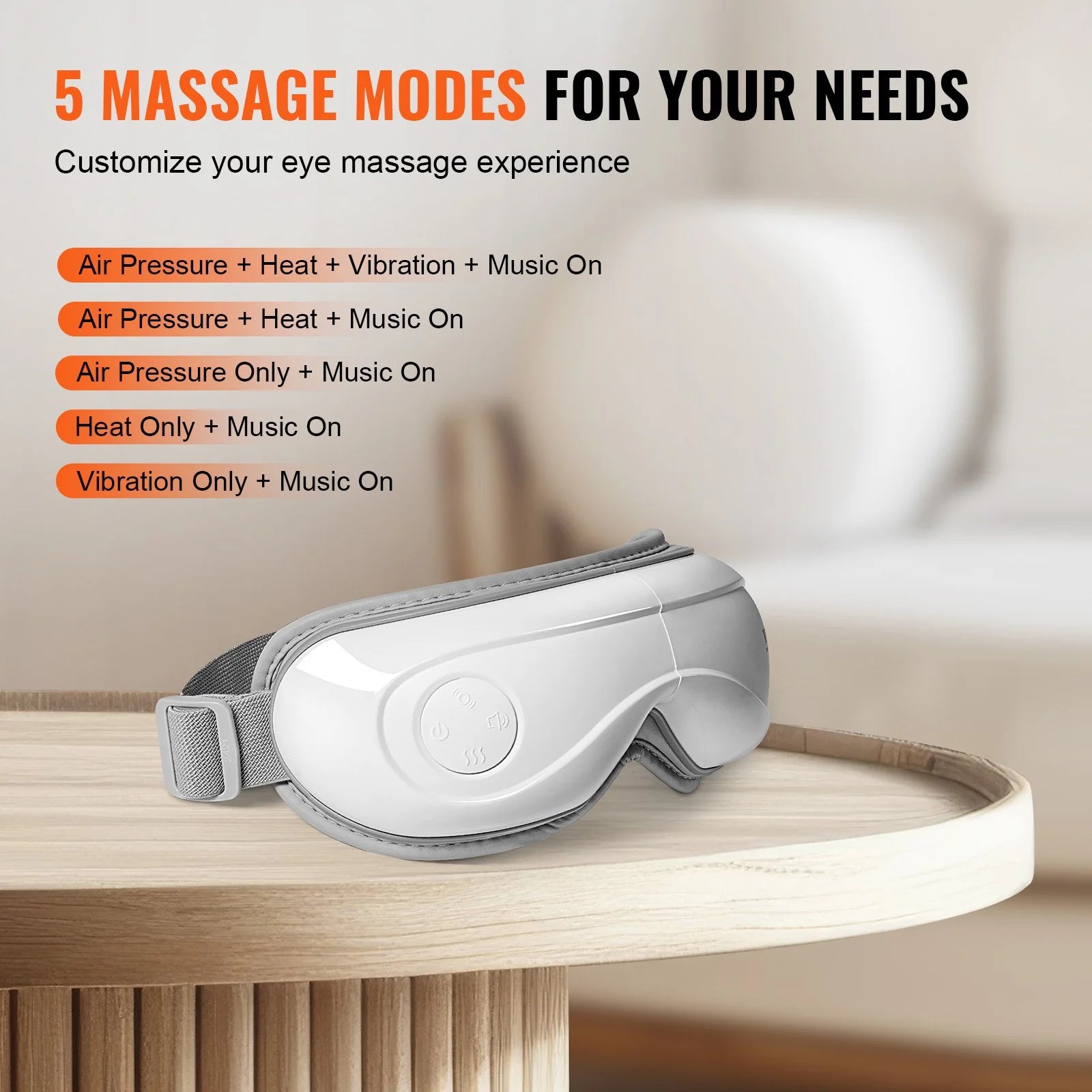 VEVOR Heated Eye Massager - Advanced Eye Care Device with 5 Modes, Bluetooth Music, and 180° Foldable Design