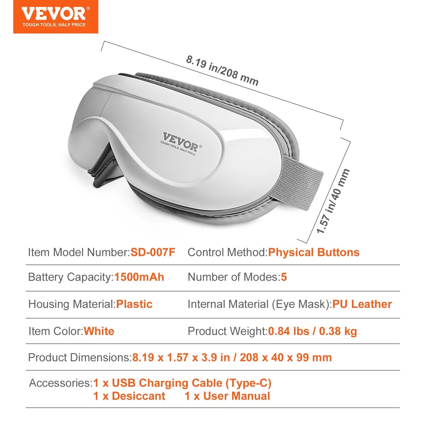 VEVOR Heated Eye Massager - Advanced Eye Care Device with 5 Modes, Bluetooth Music, and 180° Foldable Design