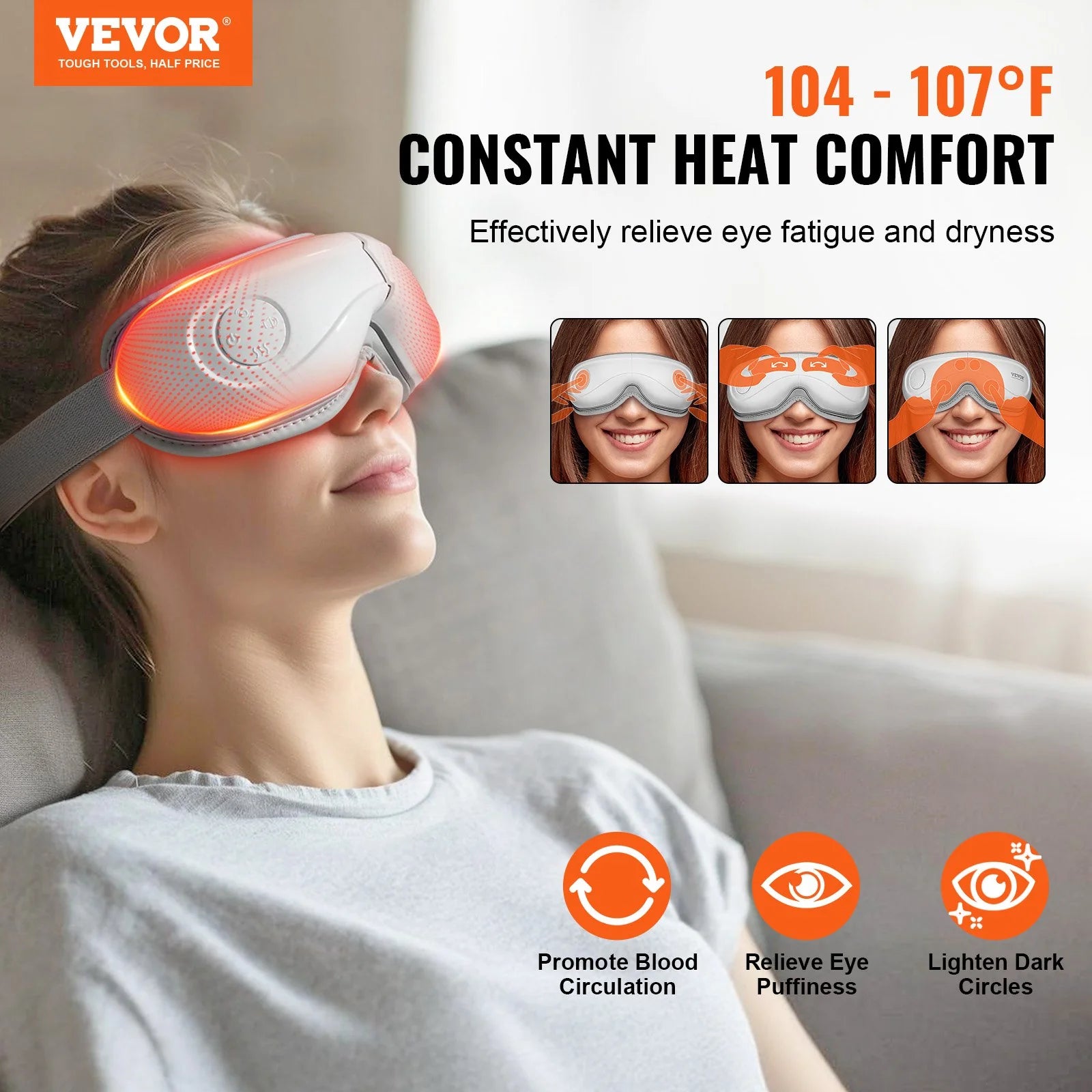 VEVOR Heated Eye Massager - Advanced Eye Care Device with 5 Modes, Bluetooth Music, and 180° Foldable Design